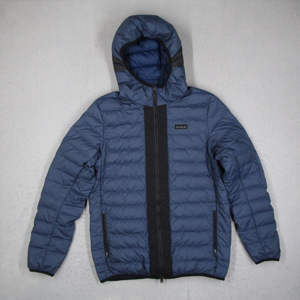 Nike LeBron James Hooded Puffer Jacket Mens Small Blue Black Down 927216-410